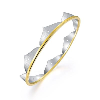 China CLASSIC Trendy Style 925 Sterling Silver Minimalist Lotus Flower Gold Plated Bangles Bracelet For Women for sale