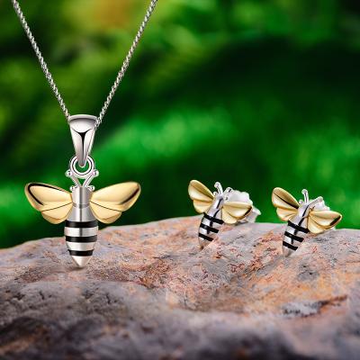 China Real TRENDY 925 Sterling Silver Handmade Honey Bee Jewelry Set with Pendant Necklace for sale