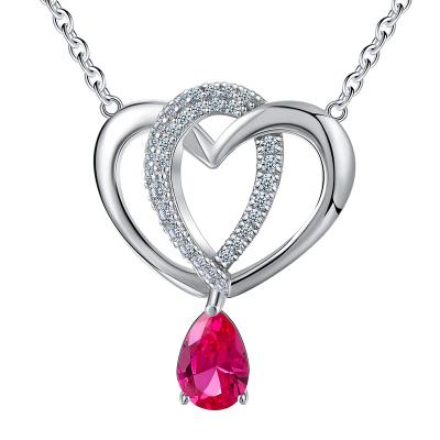 China Cute Cubic Zirconia Shape Double Love Heart Double Love Fashion Jewelry Pendant Chain Necklace 925 Sterling for sale