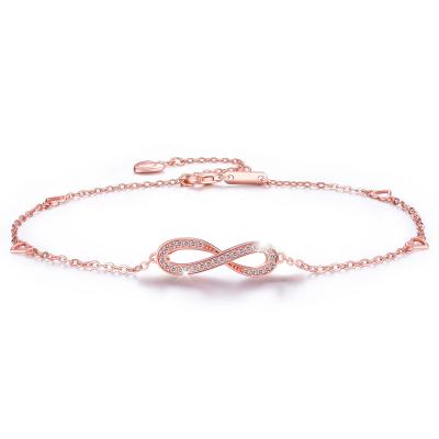 China 925 Sterling Silver Cubic Zirconia Infinity Endless Anklet Of Love Symbol 925 New Rose Gold Anklet Chains Silver Design For Women for sale