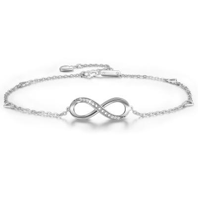 China adjustable foot 925 Sterling Silver Anklet China Symbol Silver Handmade Endless Cubic Zirconia Love Infinity Anklets for sale