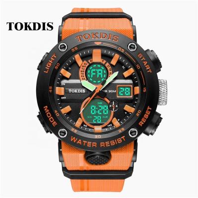 China TOP brand TOKDIS brand men's luxury waterproof double sports day/date double display watch manufacturer for sale