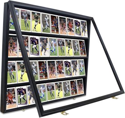 China Morden High Quality Black Wooden Lockable Sports Card Display Case For Soccer Basketball Cards Display for sale