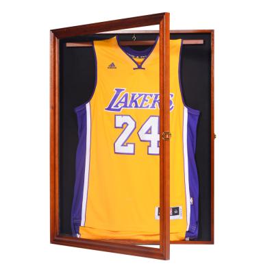 China Fashionable Hot Sale Customized Wooden Acrylic Lockable Shade Box Jersey Shirt Frame Display Case for sale