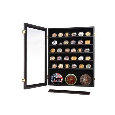 China Custom Wholesale Black ROMAN Coin Casino Poker Chip Display Case Shadow Box Medals Photo Frame Wholesale High Quality Solid Wood for sale