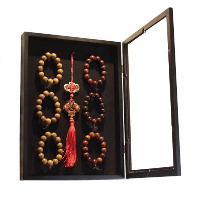 China Fashionable Black Wooden Shadow Box Keepsake Showcase Jewelry Display Frame With Pin for sale