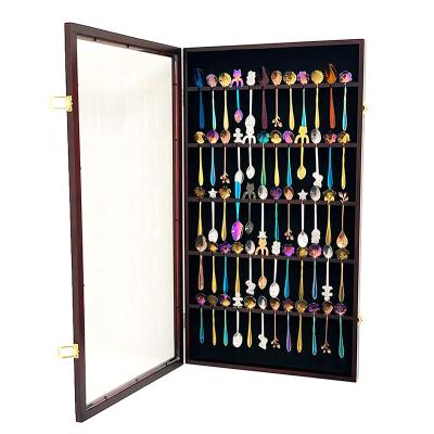 China American Style 60 Protection Souvenir Tea Spoon Display Case Holder Lockable UV Wall Cabinet for sale