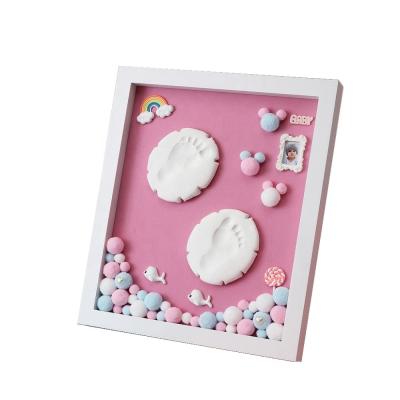 China Decorative Shadow Box Frame with Soft Clay Handprint Footprint Kit Babybirth Frame for sale