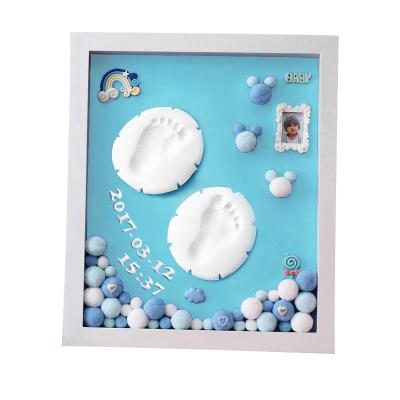 China Decorative Baby Handprint and Footprint Photo Frame Kit 12 Month Keepsake Clay Photo Frame for sale