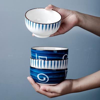 China Viable Japanese Style Vibrant White And Blue Stoneware Kitchen Color Ceramic Ramen Bowl Set for sale