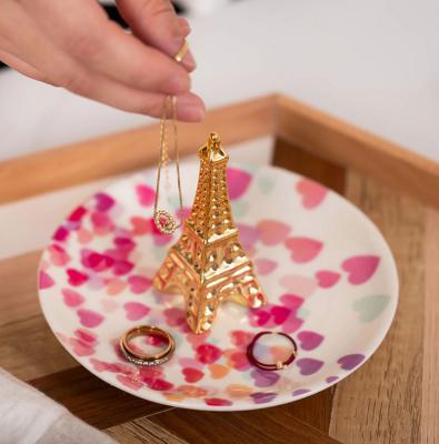 China Custom Home Decorative Eiffel Tower Hotel Ring Holder Earing Necklace Jewelry Ceramic Dish Party for sale