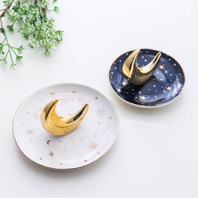 China Mordern Nordic Style Moon Jewelry Tray Rings Dish Necklaces Earrings Holder Display Ceramic Organizer Bracelets Plate Decoration for sale