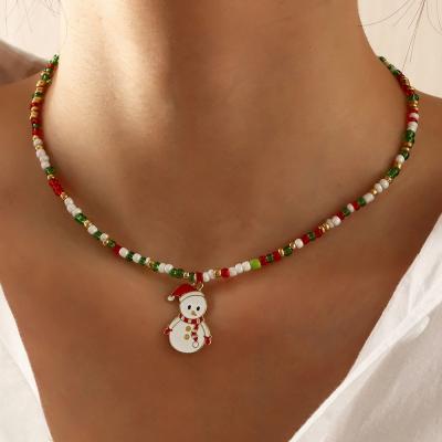 China FASHIONABLE Christmas Series YANYE Simple Handmade Rice Beads Cute Snowman Drip Necklaces for sale