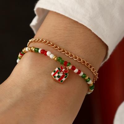 China FASHIONABLE YANYE Christmas Series Double-Layer Chain Rice Beads Cute Cartoon Oil Drip Bracelet for sale