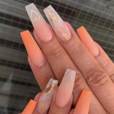 China Detachable Wearable Nail Art Accessories Press On False Love Design YANYE Gold Vibrant Orange Wire Ballet Nails for sale