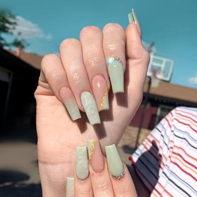 China YANYE Design Fake Stone Stick Diamond Matcha Ballet Detachable Wearable Nail Art Accessories Press On False Nails for sale