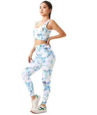 China Breathable Fitness Workout Clothes Colorful Printing Sports Bra Yoga Leggings 2 Piece Seamless Yoga Set for sale