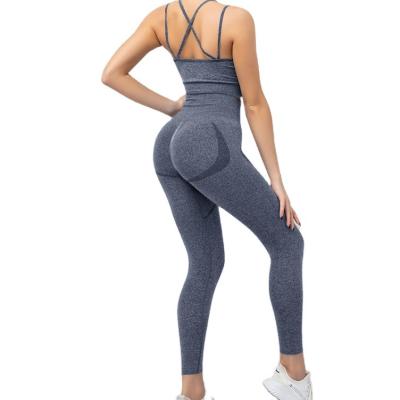 China 2022 New Sling Yoga Suit Waist Breathable Seamless Knitting Women High Legging Fitness Yoga Sets for sale