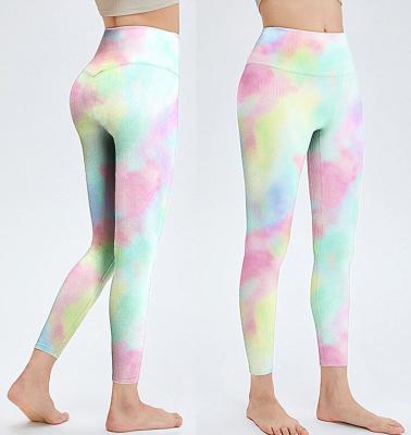 China Breathable seamless elastic high waist gym fitness dyed knotting 3d yoga sports digital printing leggings for women for sale