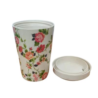 China Flower Style Sustainable Fresh Pattern Coffee Bamboo Mug With Bamboo Lid Drinking for sale