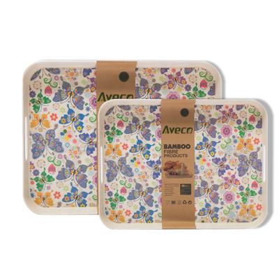 China Customizable Biodegradable European Style Biodegradable Rectangle Print On Melamine Plastic Bamboo Serving Tray Set 2019 For Food for sale