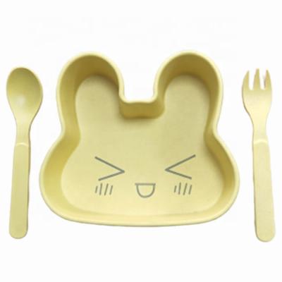 China New Style Tableware Green Rabbit Bear Bamboo Fiber Dinner Bowl Kids Cute With Cutlery Set for sale