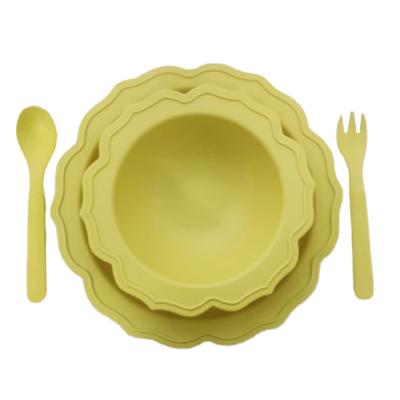 China Latest New Design Rose Green High Quality Sunflower Flower Biodegradable Wholesale Bamboo Fiber Children Dinner Set Stock Price Branded for sale