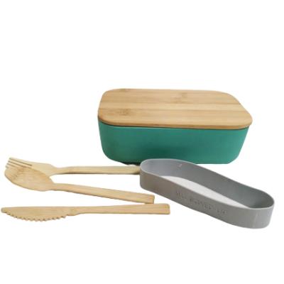 China Freshness Keeping Bamboo Fiber Bento Lunch Box With Spoon Bamboo Utensils Picnic Food Storage Box Container for sale