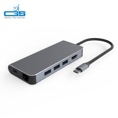 China Mobile Devices Aluminum Alloy 8 In 1 VGA RJ45 Lan Port USB C 3.0 Type C Hub Usb C Hub Adapter For Laptop Computer for sale