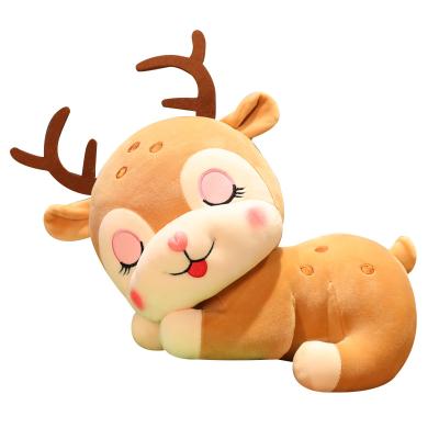 China Lovely Stuffed Plush Toy Cartoon Elks Doll Sleeping Sika Deer Ragdoll Animal Stuffed Pillow for sale