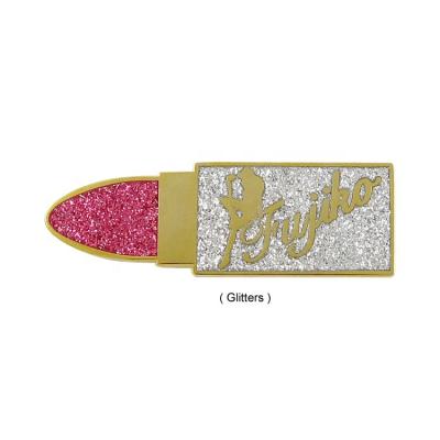 China China Manufacturer Lipstick Shape Gold Plated Custom Glitter Enamel Pin for sale