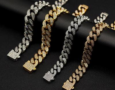 China Hiphop Plated Gold 2022 High Quality Hip Hop Women Men Gift Silver Party Chain Men's Jewelry Diamond Iced Out Cuban Link Necklace Trendy for sale