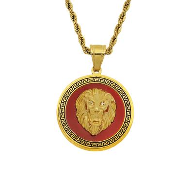 China Wholesale Good Quality CLASSIC Black Epoxy Rhinestone HipHop Luxury Gold Plated Bloody Lion Pendant Stainless Steel Jewelry for sale