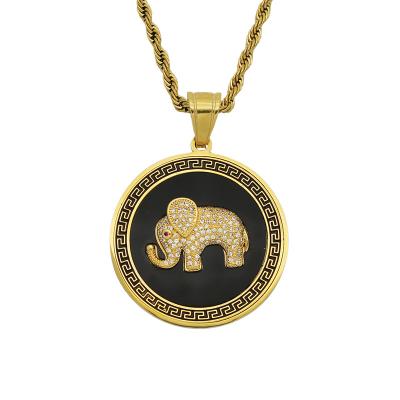 China CLASSIC High Quality Unique Design Ice Animal Black Epoxy Reflective Luxury Gold Plated Stainless Steel Elephant Jewelry for sale