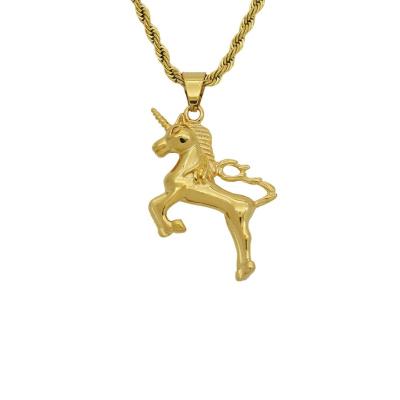 China 2022 Romantic 18k Gold Plated Stainless Steel Fashion Mysterious Cute Animal Hip Hop Unicorn High Polished Pendant for sale