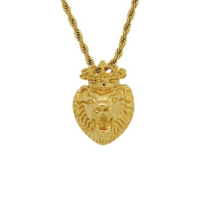 China 2022 environmental friendly 18k stainless steel gold lion with crown new style hip hop lion king stainless steel necklace pendant for sale