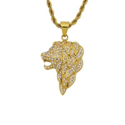 China Factory Direct Selling Ice Environmental Friendly Stainless Steel Hip Hop Gold Plated Jewelry Minimalist Disc Lion Head Luxury Pendant for sale