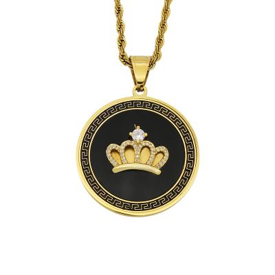 China Retro Luxury Black Epoxy Rhinestone King Pope Crown Classic Unique CLASSIC Gold Plated Stainless Steel Pendant Jewelry for sale