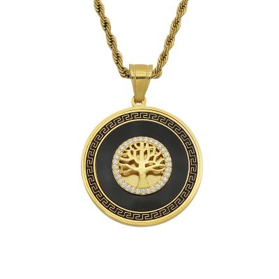 China Hot Selling High Quality Ice CLASSIC Shiny Luxury Black Epoxy Gold Plated Stainless World Tree Jewelry for sale