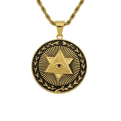 China Top Sale Environmental Friendly 18k Gold Plated Stainless Steel Fashion Occult Statement Pyramid Evil Eyes Unisex Charms for sale