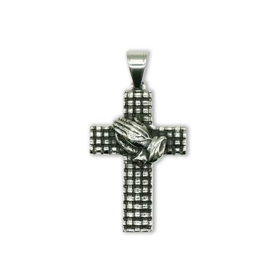 China Environmental Friendly Peculiar Sense Of Prayer Gesture Vintage 18k Plated Stainless Steel Cross Pendant for sale