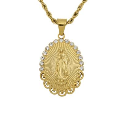 China Large Religious Quality Blessed Virgin Mary Mother Of God Religious 18K Gold Plated Stainless Steel Jewelry Catholicism Mary Pendant for sale