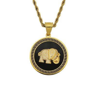 China CLASSIC Unique Black Ice Design Epoxy Reflective Animal 18k Gold Plated Stainless Steel Elephant Nobility Jewelry for sale