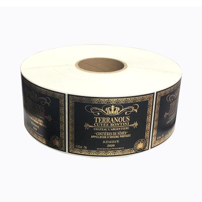 China Logo Gold Foil Embossed Fashion Waterproof Premium Custom Cotton Textured Wine Label Roll Paper Stickers for sale