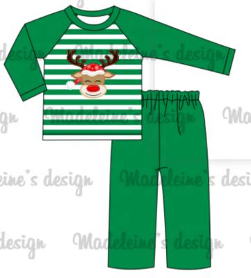 China Wholesale Casual Boutique Christmas Outfits Elk Element Bow Decorate Applique Ruffle Cuffs Ruffle Pant Legs Boutique Children's Sets for sale