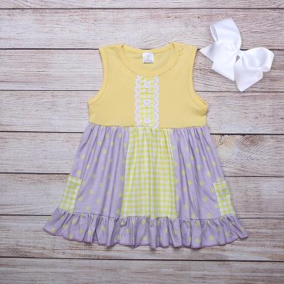 China Wholesale RTS casual dress for girls simple design with lace ruffled skirt over chest boutique cotton sleeveless new dress for sale