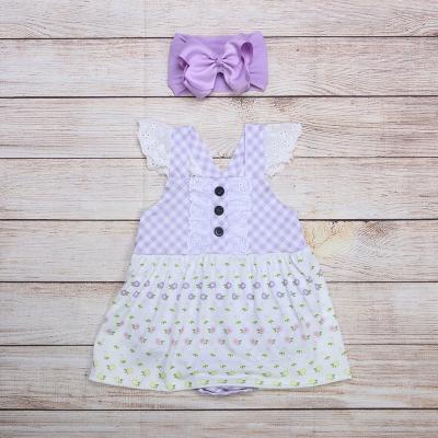 China Wholesale 0-3T Summer Girl Romper RTS Romper For Girls With Cute Purple Floral Lace Ruffles Summer Boutique Girl Overalls for sale