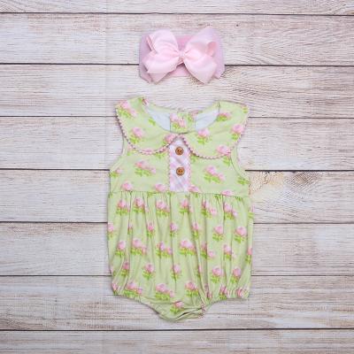 China Wholesale 0-3T Summer Girl's Romper RTS Romper For Girls With Print Summer Boutique Girl's Pink Rose Overalls for sale