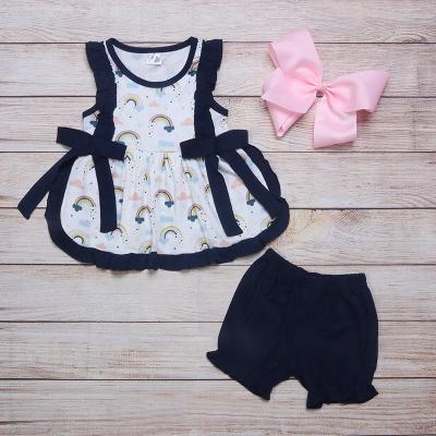 China Wholesale casual boutique children's sets rainbow printed cotton fabric two pieces of girl's clothing boutique summer outfits for sale