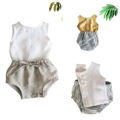 China Baby Formal Clothing Sets Toddler Boy Short Sleeve Cotton Tracksuit White Clothes Set Kids Summer Canvas Clothing for sale